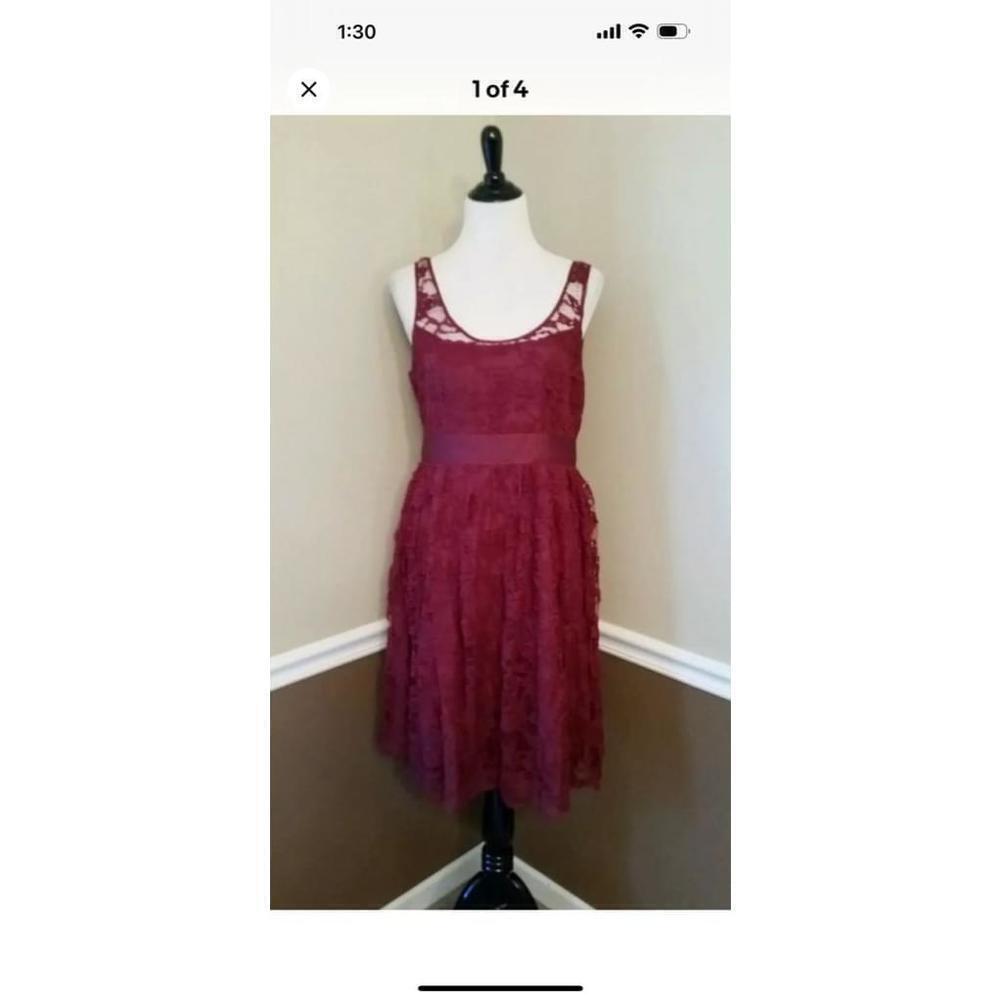 Burgundy Lace Dress Pleated Skirt Sleeveless Midi Cocktail Party BB Dakota Sz 2